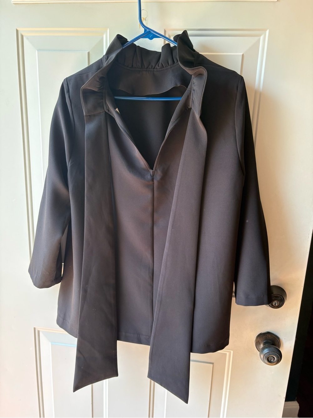 Tuckernuck Faye Black Ruffle-Neck A-Line Blouse - Picture 7 of 7